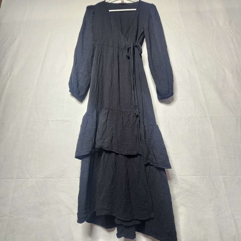 Knox Rose Women's True Wrap Dress Low V-neck Boho Maxi Dress Black Size XS